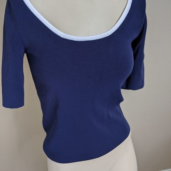 𝅺judith & Charles navy blue short sleeve blouse with white collar - Picture 2 of 10